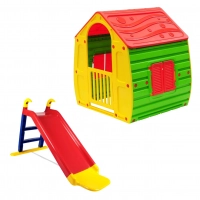 Kit Playground Casinha Infantil Plástico + Escorregador