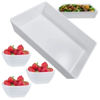 Kit Travessa Retangular 22,7cm Estriada + 3 Mini Tigelas para Molhos em Melamina