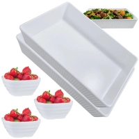 Kit 2 Travessas Retangular 22,7cm Estriada + 3 Mini Tigelas para Molhos em Melamina