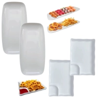Kit 2 Travessas 30cm para Petiscos + 2 Pratos 21 Cm com Divisria para Molho e Sushi em Melamina