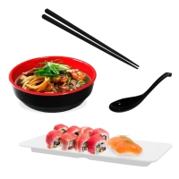 Kit para Sopa Japonesa com Tigela 450 Ml + Prato Reto 27cm + Colher + Par de Hashi