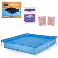 Kit Piscina Infantil 1500 Litros + Capa e Forro + Boia de Brao Rosa