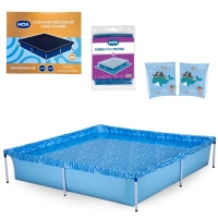 Kit Piscina 1500 Litros + Capa e Forro + Boia de Brao Azul