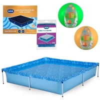 Kit Piscina 1500 Litros + Capa e Forro Mor + 2 Bolas Inflvel Verde e Laranja