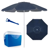Kit Guarda Sol com 2 Metros Azul + Caixa 75 Lts Mor + Saca Areia Mor