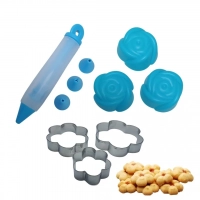 Kit Confeitaria Caneta Decoração + 3 Formas de Silicone + 3 Moldes Azul