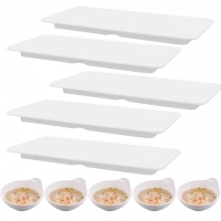 Kit 5 Pratos para Sushi em Melamina 27x12 Cm + 5 Tigelas Molheira 150 Ml para Finger Food
