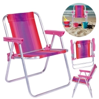 Cadeira de Praia Infantil Mor Alta Dobravel em Aluminio Rosa