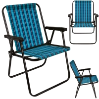Cadeira de Praia Alta Dobravel Ao Xadrez Azul e Preta