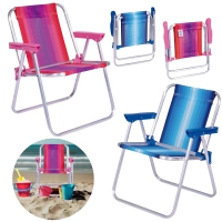 2 Cadeiras de Praia Infantil Mor Dobravel Rosa e Azul