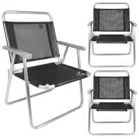 3 Cadeiras de Praia Dobrvel Alta em Alumnio Oversize Preta