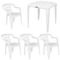 Kit Mesa Quadrada Branca + 4 Cadeiras de Plastico Branca