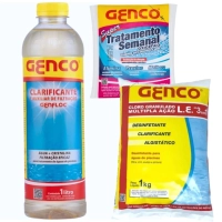 Kit Limpeza Clarificante + Cloro Granulado Genco 3 em 1 + Tratamento Semanal para Piscinas