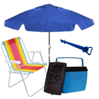 Kit para Praia com Guarda-sol + Cooler + Saca Areia e Cadeira