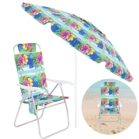 Kit para Praia Floral Guarda-sol 2,40 M + Duas Cadeiras Dobrveis