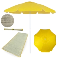 Kit Guarda-sol 1,60 M Amarelo em Bagum + Esteira de Palha 1,80 M Praia Parque