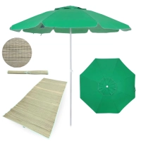Kit Guarda-sol 1,60 Mts Verde em Bagum + Esteira de Praia Verde em Palha Passeios Piquinique