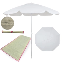 Kit Guarda-sol 1,60 Mts Branco + Esteira de Praia em Palha Rosa Passeios Parque