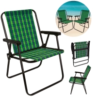 Kit com Duas Cadeiras de Praia Dobrvel Xadrez Oliva / Verde