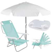 Kit Cadeira de Praia Sunny Hortel + Guarda Sol + Mesa Porttil