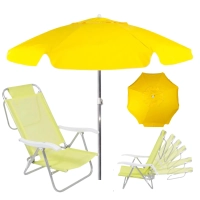 Kit Cadeira de Praia Sunny Dobrável + Guarda-sol 1,60m Amarelo