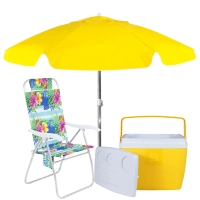Kit Praia Amarelo Cooler 36l + Cadeira Floral + Guarda Sol 1,60 M