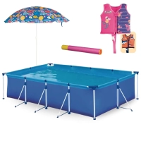 Kit Piscina Premium 6200 Lts de Armao + Colete P/M Infantil + Lana gua + Guarda Sol 1,30m
