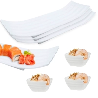 Ki Prato para Sushi Buffet Comida Japonesa Melamina + 3 Molheiras Onduladas