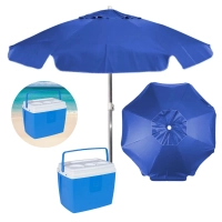 Kit para Praia Azul com Guarda Sol 1,60 M + Caixa Térmica Cooler 19 L