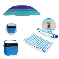 Kit Praia Caixa Trmica Cooler 26 L Piscina + Guarda Sol Fps 70 1,50 M + Esteira de Praia Rolo 1,80m