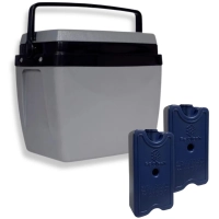 Kit Caixa Trmica Cooler Cinza Mor 26 L + 2 Gelos Reutilizveis 12 X 7 Cm