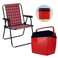 Kit Praia Vermelho e Preto Caixa Trmica Cooler 26 L + Uma Cadeira