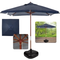 Kit Ombrelone Sardenha 2,05m Azul Quadrado Madeira e Bagum + Base Preta 22 Kg para Jardim e Piscina