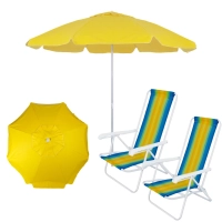 Kit Praia Guarda Sol Amarelo Bagum 1,60 M + 2 Cadeiras 4 Posies em Ao