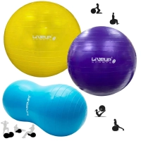 Kit Bola Sua 75cm + 55cm + Bola Feijo 90 X 45cm Liveup Treinamento, Yoga, Pilates e Fisioterapia