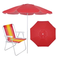 Kit Guarda Sol Vermelho 2 M + Uma Cadeira de Praia / Estruturas em Aluminio