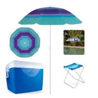 Kit Caixa Trmica 75 L com Ala e Divisria + Guarda Sol com Fps 70 1,50 M + Banqueta Praia Pescaria