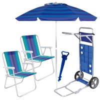Kit Guarda-sol 2 M + 2 Cadeiras + Saca Areia + Carrinho Praia com Avano