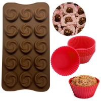Kit 7 Forminhas Silicone em Flores Bombom / Trufas e Circular Cupcake / Muffin