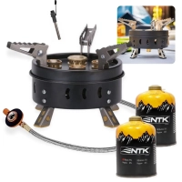 Kit Fogareiro Porttil Super Chama com Acendedor Camping e Pesca + 2 Cartuchos de Gs 450g Cada