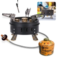 Kit Fogareiro Porttil Super Chama com Acendedor Camping e Pesca + Cartucho de Gs 230g