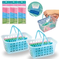 Kit com 2 Cestas com Ala e 108 Unidades de Prendedores de Roupa Lavanderia Mor