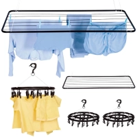 Kit Varal de Teto 120 Cm + 2 Mini Varais Oval Roupa Intima com 48 Grampos + Kit Instala��o Apartamento