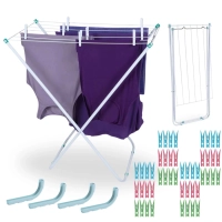 Kit Varal Cho Branco Ao 75 Cm Slim + Kit Protetor de Varais + 48 Prendedores Lavanderia