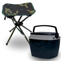 Kit Caixa Termica Preta Cooler 12 Litros + Banqueta Militar Dobrvel Camping / Pesca / Praia