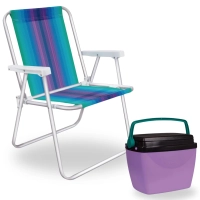 Kit Caixa Termica Lils / Roxa Cooler Pequeno 6 L / 8 Latas + Cadeira de Praia Alumnio