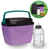 Caixa Termica Lils / Roxa Cooler Pequeno 6 L + Garrafa Squeeze Preta 500 Ml Lanches e Bebidas