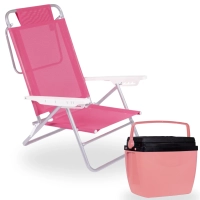 Kit Caixa Termica Rosa Pssego 12 L + Cadeira de Praia 6 Posies Rosa Summer