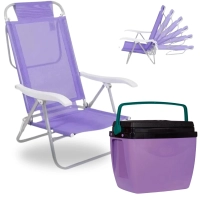 Kit Caixa Trmica Cooler Roxo 26 L + Cadeira de Praia 6 Posies Sunny Roxa