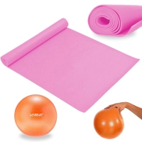 Kit Colchonete Tapete Eva 1,73 M Rosa + Bola Overball 25cm Yoga Pilates e Ginstica
